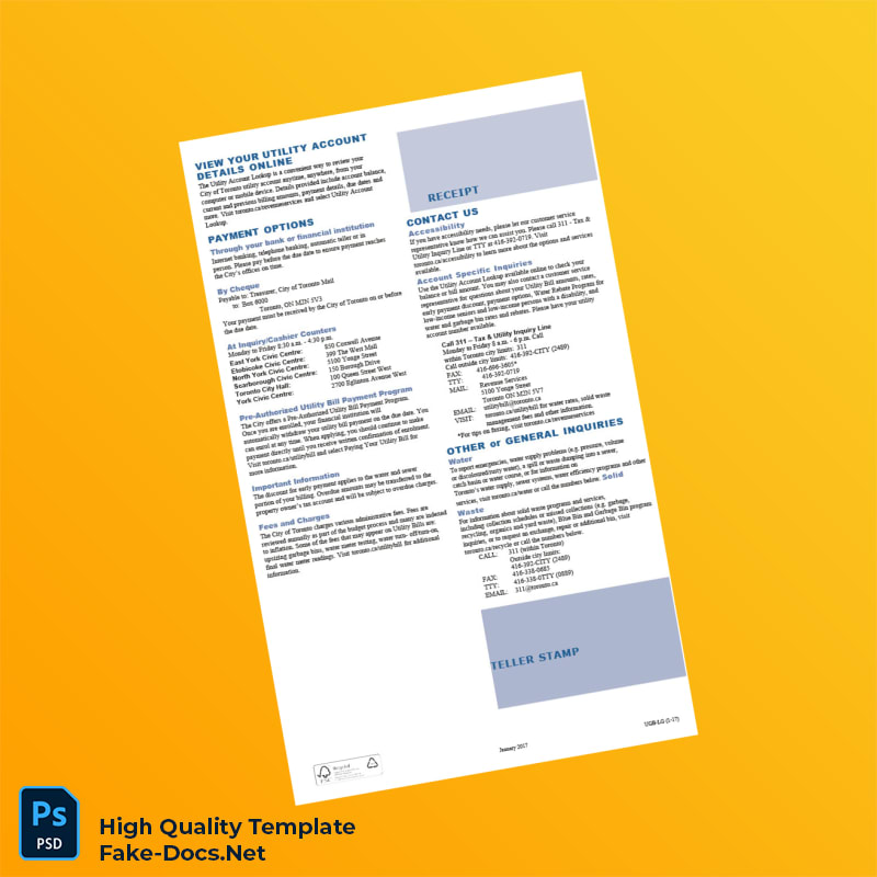 Canada City of Toronto Editable Utility Account Guide Template in Word and PDF formats 3 page Canada City of Toronto Editable Utility Account Guide Template in Word and PDF formats 3 page