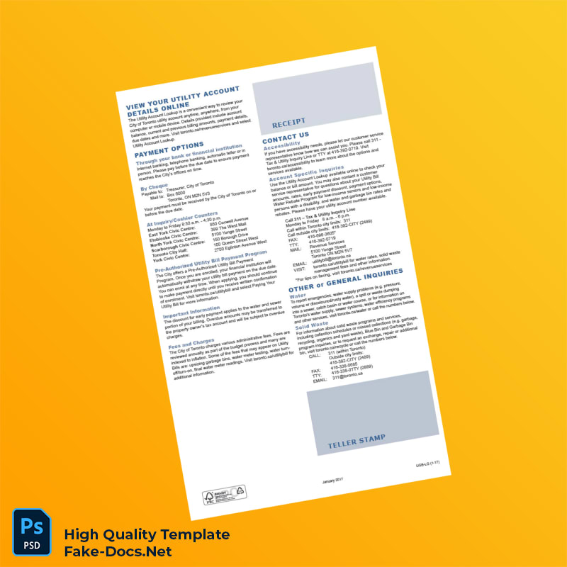 Canada City of Toronto Editable Water Bill Template in Word and PDF formats 3 page Canada City of Toronto Editable Water Bill Template in Word and PDF formats 3 page