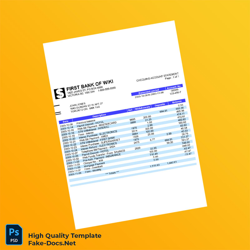 Canada Document Type Bank Statement Template in Word and PDF formats Canada Document Type Bank Statement Template in Word and PDF formats