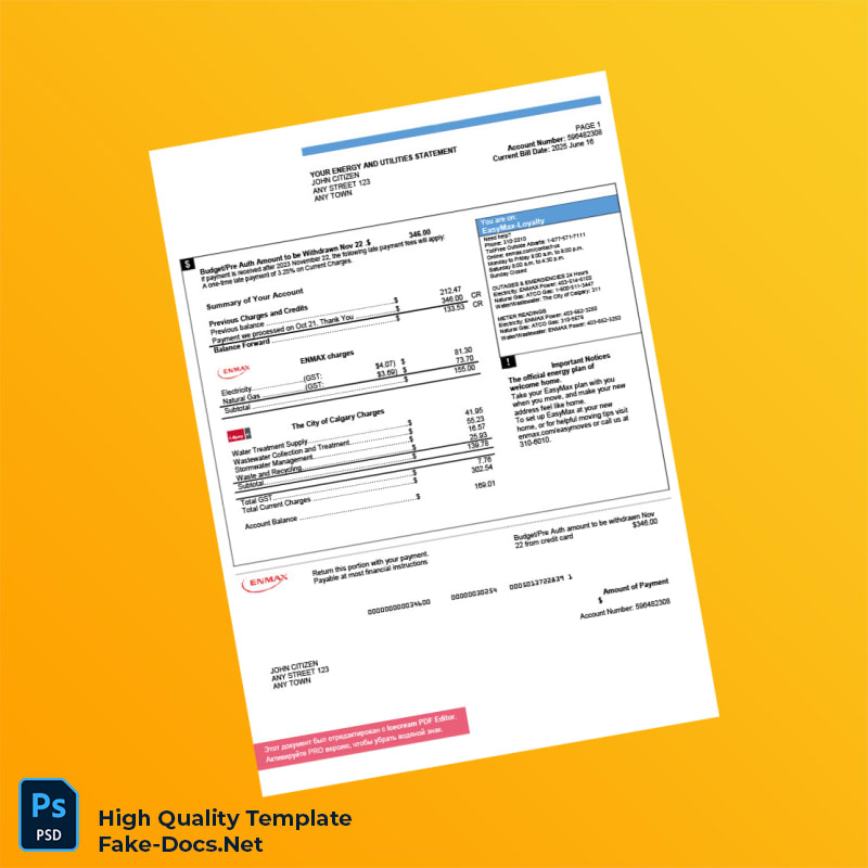 Canada ENMAX Editable Utility Bill Template in Word and PDF formats Canada ENMAX Editable Utility Bill Template in Word and PDF formats