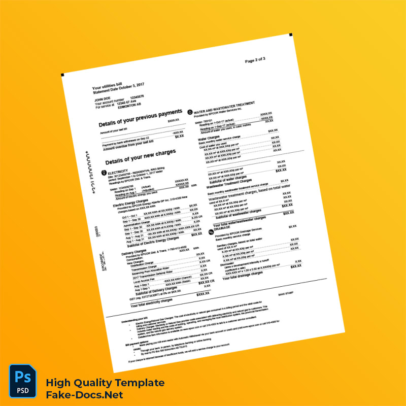 Canada EPCOR Editable Utility Bill Template in Word and PDF formats 3 page Canada EPCOR Editable Utility Bill Template in Word and PDF formats 3 page