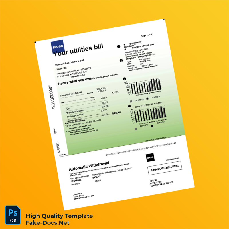 Canada EPCOR Editable Utility Bill Template in Word and PDF formats 3 page Canada EPCOR Editable Utility Bill Template in Word and PDF formats 3 page