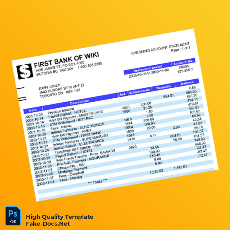 Canada First Bank Bank Statement Template in Word and PDF formats Canada First Bank Bank Statement Template in Word and PDF formats