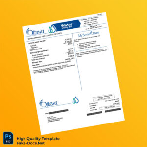 Canada Ottawa Editable Water Bill Template in Word and PDF formats 2 page