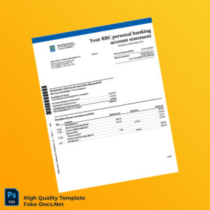 Canada RBC Bank Statement Template in Word and PDF formats 2 page