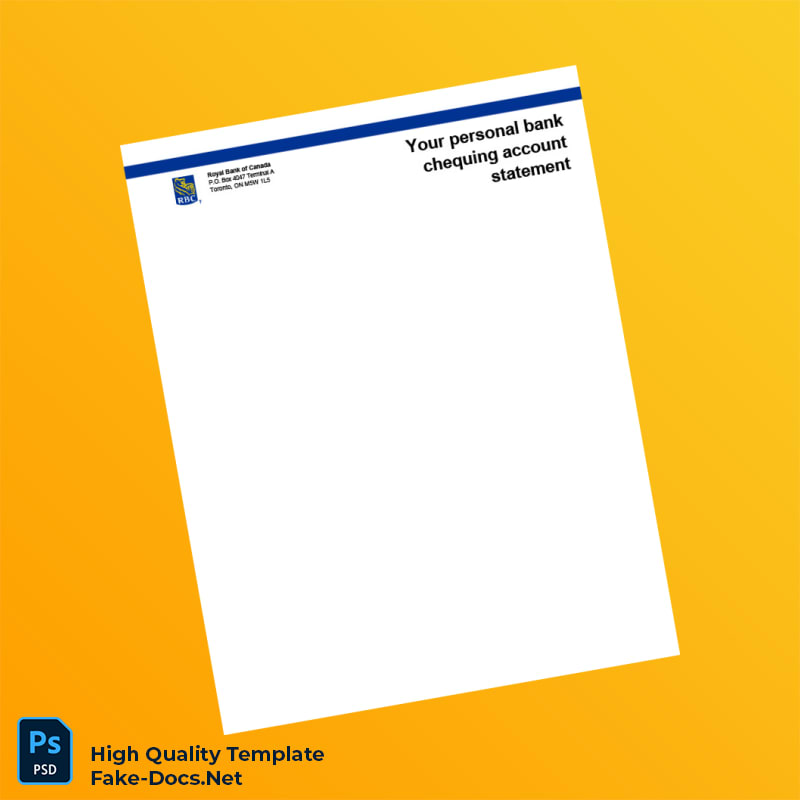 Canada Royal Bank of Canada Chequing Account Statement Template in Word and PDF formats 2 page Canada Royal Bank of Canada Chequing Account Statement Template in Word and PDF formats 2 page