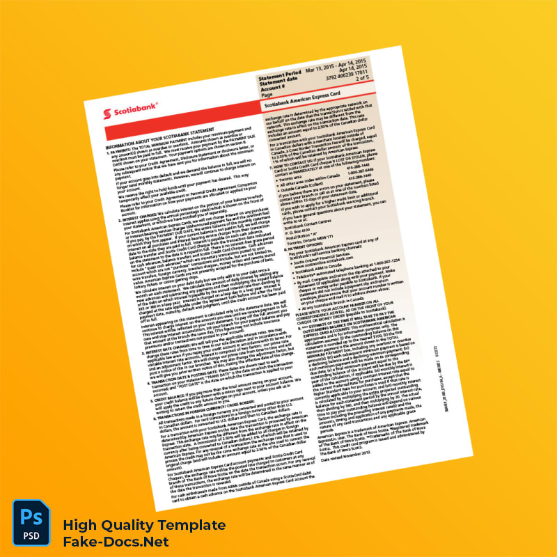 Canada Scotiabank Credit Card Statement Template in Word and PDF formats 6 page Canada Scotiabank Credit Card Statement Template in Word and PDF formats 6 page