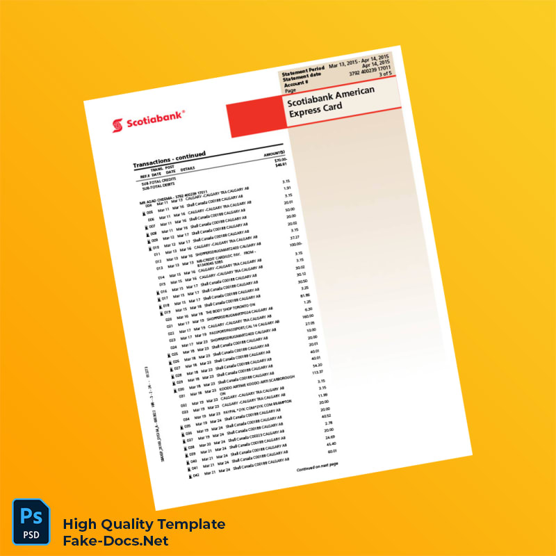 Canada Scotiabank Credit Card Statement Template in Word and PDF formats 6 page Canada Scotiabank Credit Card Statement Template in Word and PDF formats 6 page