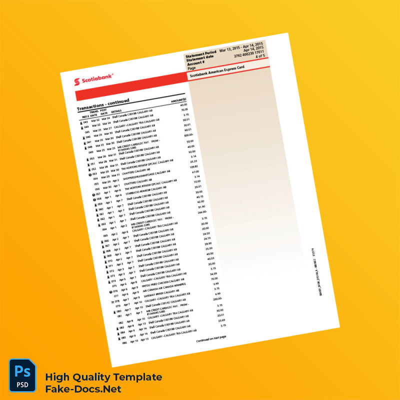 Canada Scotiabank Credit Card Statement Template in Word and PDF formats 6 page Canada Scotiabank Credit Card Statement Template in Word and PDF formats 6 page