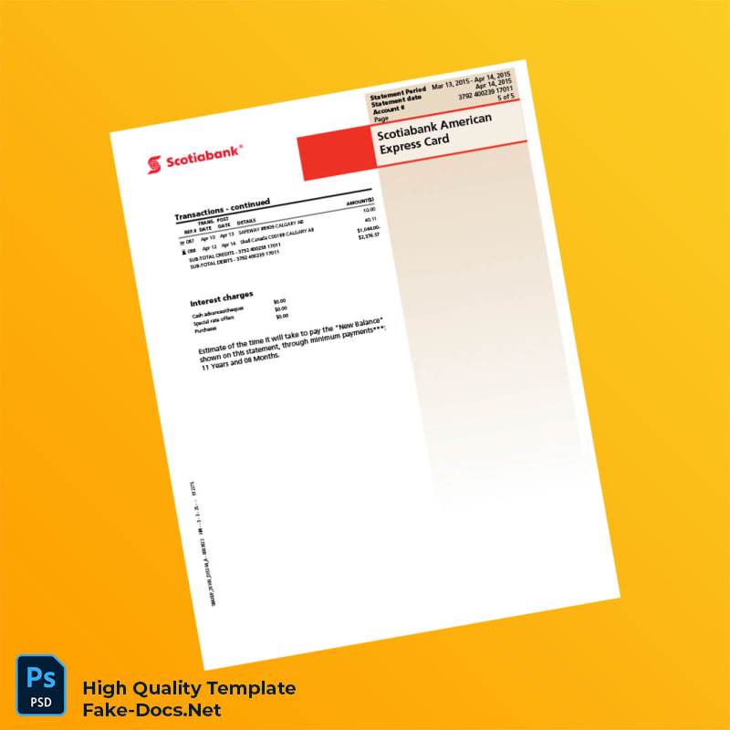 Canada Scotiabank Credit Card Statement Template in Word and PDF formats 6 page Canada Scotiabank Credit Card Statement Template in Word and PDF formats 6 page