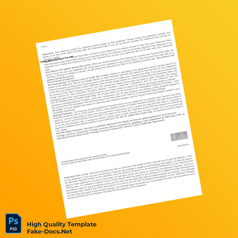 Canada TD Bank Statement Template in Word and PDF formats 5 page Canada TD Bank Statement Template in Word and PDF formats 5 page