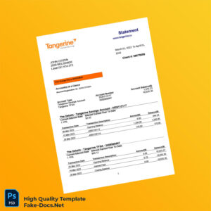 Canada Tangerine Bank Statement Template in Word and PDF formats 2 page Canada Tangerine Bank Statement Template in Word and PDF formats 2 page