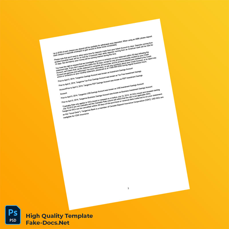 Canada Tangerine Bank Statement Template in Word and PDF formats 2 page Canada Tangerine Bank Statement Template in Word and PDF formats 2 page