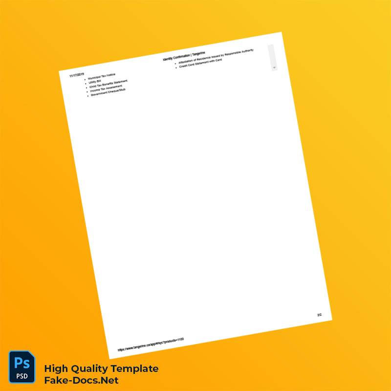 Canada Tangerine Editable Identity Confirmation Template in Word and PDF formats 2 page Canada Tangerine Editable Identity Confirmation Template in Word and PDF formats 2 page