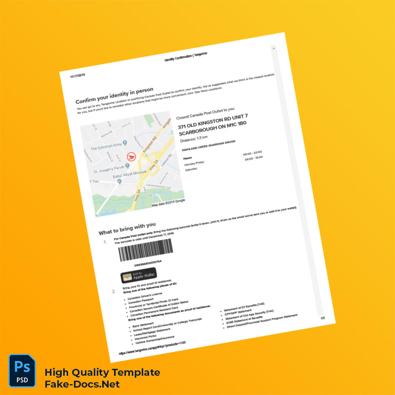 Canada Tangerine Editable Identity Confirmation Template in Word and PDF formats 2 page Canada Tangerine Editable Identity Confirmation Template in Word and PDF formats 2 page