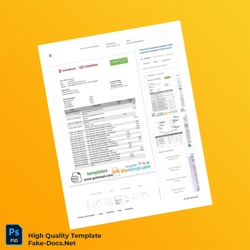 Colombia Scotia Bank Statement Template in Word and PDF formats Colombia Scotia Bank Statement Template in Word and PDF formats