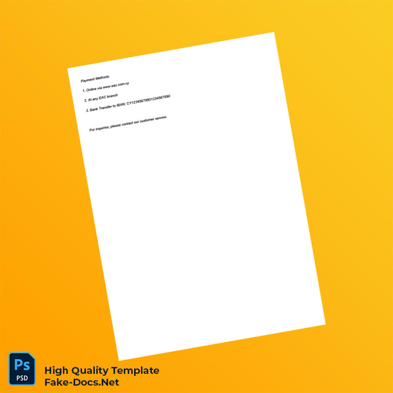 Cyprus EAC Editable Utility Bill Template in Word and PDF formats 2 page Cyprus EAC Editable Utility Bill Template in Word and PDF formats 2 page