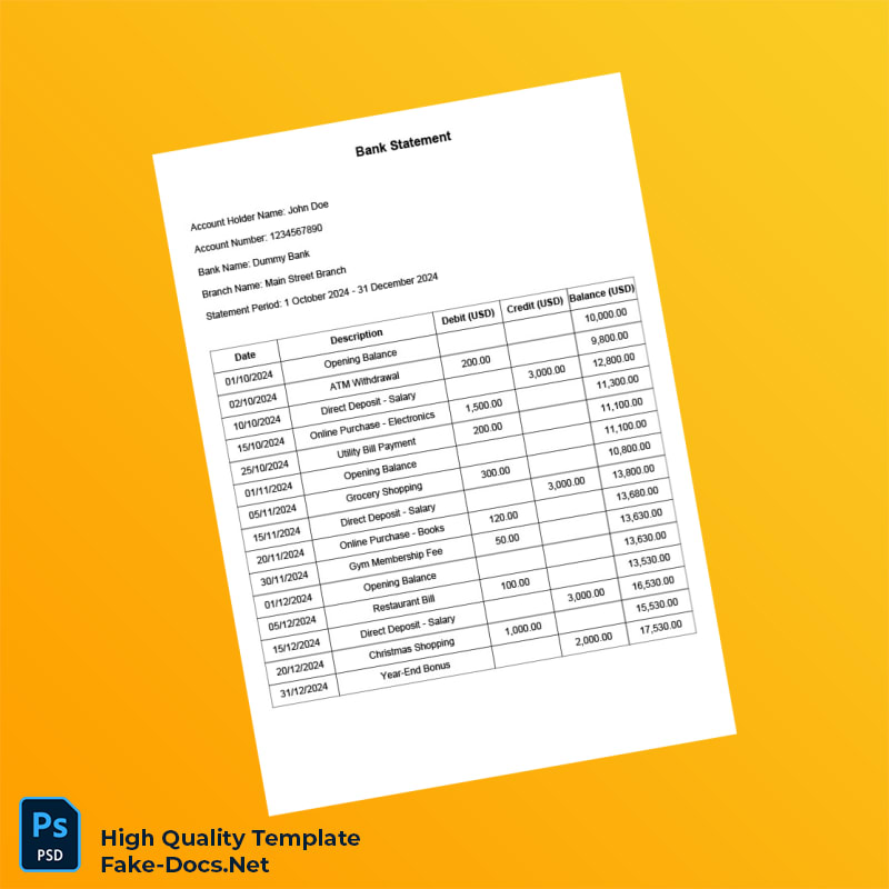 Dummy Bank Statement Dummy Bank Template in Word and PDF formats Dummy Bank Statement Dummy Bank Template in Word and PDF formats