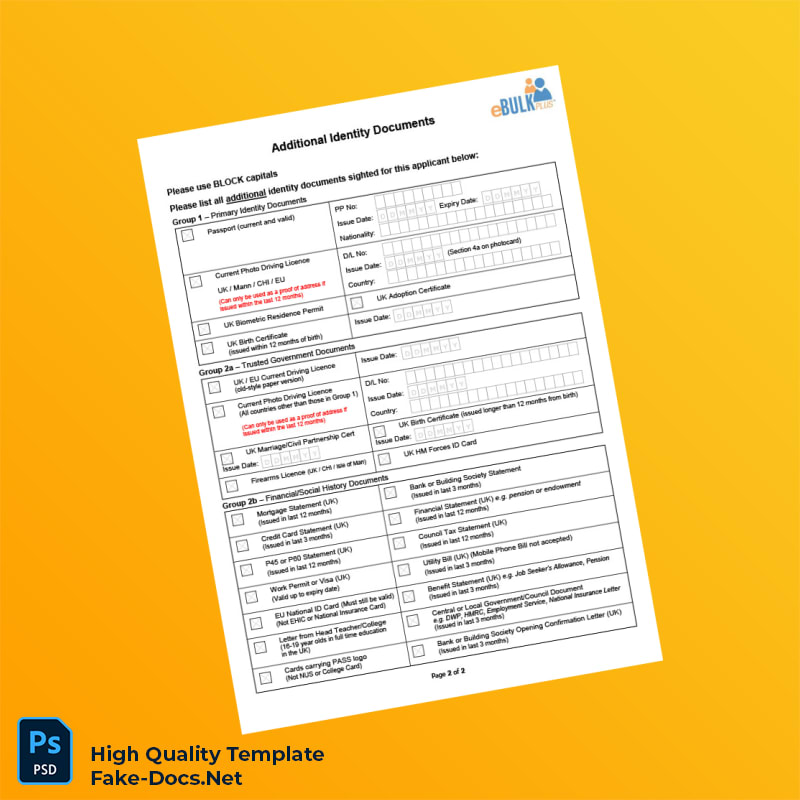 Editable Additional Identity Document Template in Word and PDF formats 2 page Editable Additional Identity Document Template in Word and PDF formats 2 page
