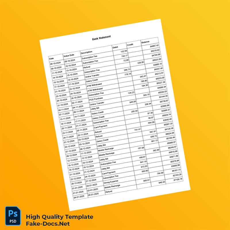 Editable Bank Statement Template in Word and PDF formats 2 page Editable Bank Statement Template in Word and PDF formats 2 page