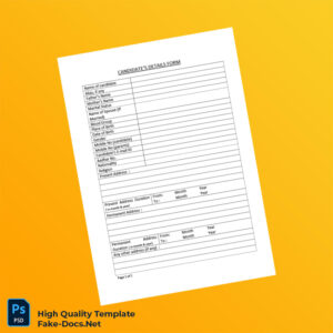 Editable Candidate Detail Form Template in Word and PDF formats 2 page Editable Candidate Detail Form Template in Word and PDF formats 2 page