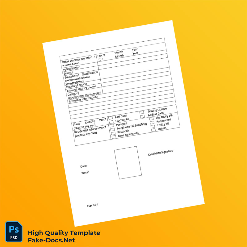 Editable Candidate Detail Form Template in Word and PDF formats 2 page Editable Candidate Detail Form Template in Word and PDF formats 2 page