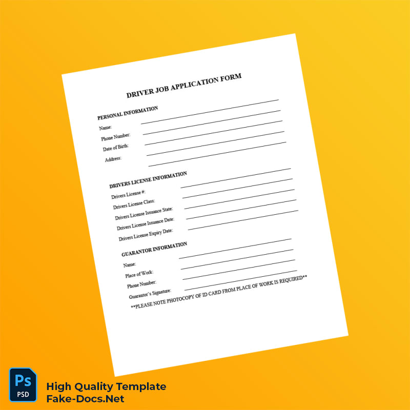 Editable Driver Job Application Form Template in Word and PDF formats 2 page Editable Driver Job Application Form Template in Word and PDF formats 2 page