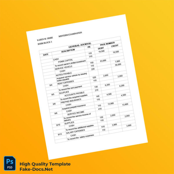 Editable General Journal Template in Word and PDF formats 3 page | Fake ...