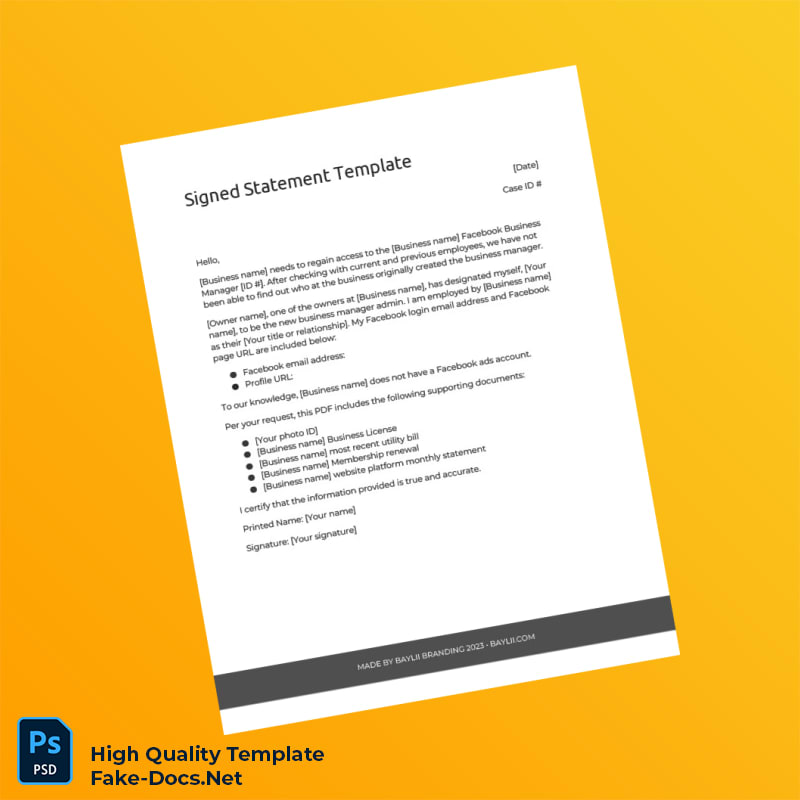 Editable Signed Statement Template in Word and PDF formats 3 page Editable Signed Statement Template in Word and PDF formats 3 page