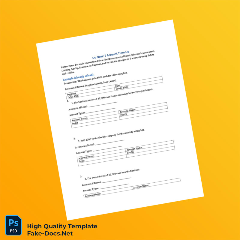 Editable T Account Refresher Do Now Template in Word and PDF formats 2 page Editable T Account Refresher Do Now Template in Word and PDF formats 2 page