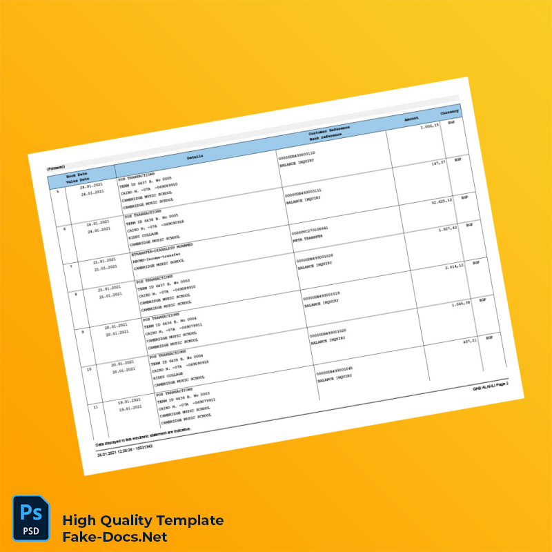 Egypt QNB Bank Statement Template in Word and PDF formats 4 page Egypt QNB Bank Statement Template in Word and PDF formats 4 page