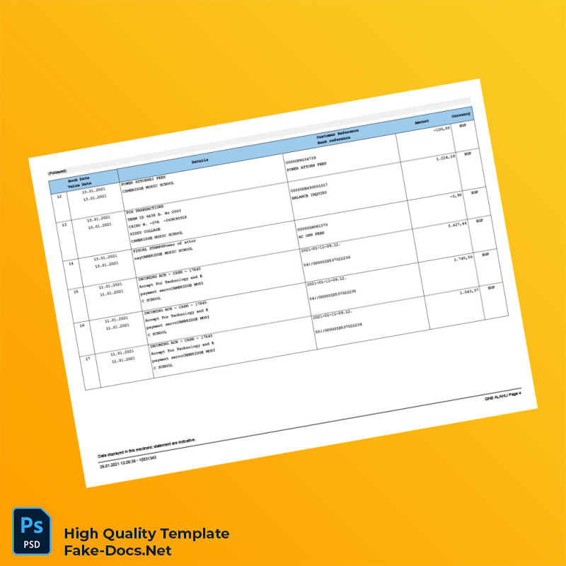 Egypt QNB Bank Statement Template in Word and PDF formats 4 page Egypt QNB Bank Statement Template in Word and PDF formats 4 page