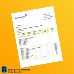 El Salvador Banco Agrícola Bank Statement Template in Word and PDF formats