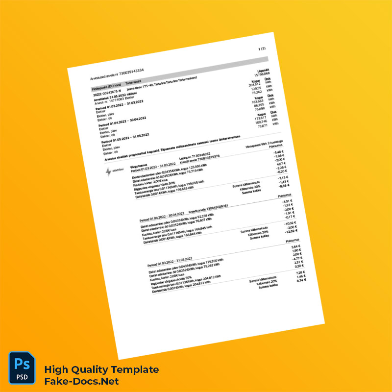 Estonia Eesti Energia Editable Utility Bill Template in Word and PDF formats 4 page Estonia Eesti Energia Editable Utility Bill Template in Word and PDF formats 4 page
