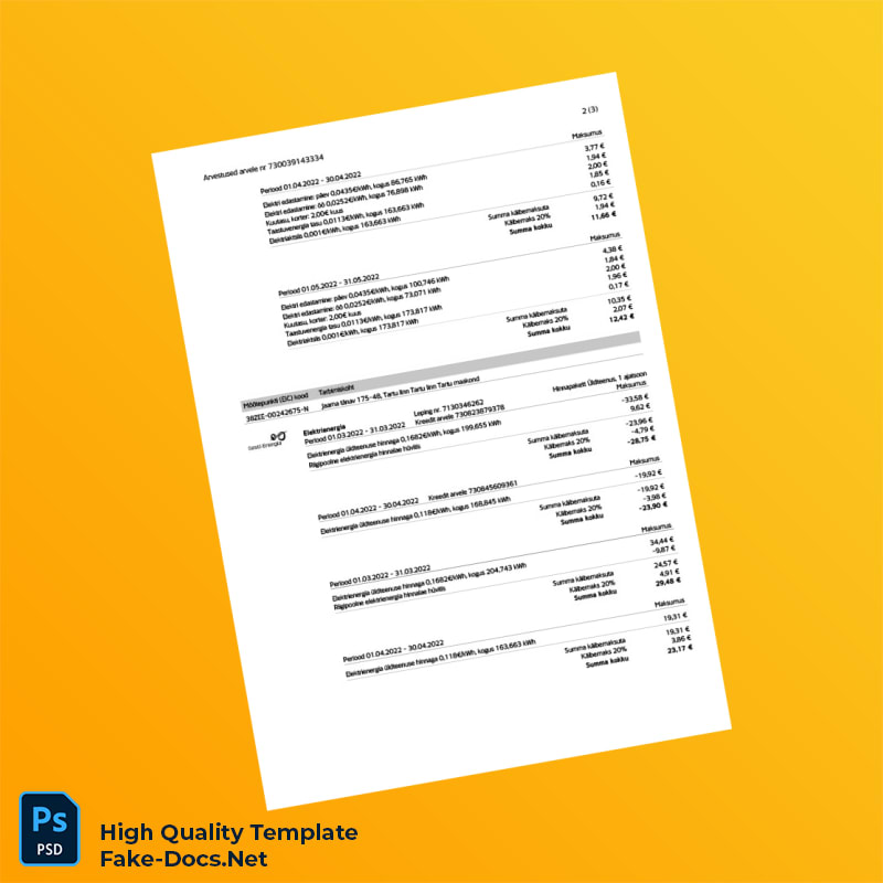 Estonia Eesti Energia Editable Utility Bill Template in Word and PDF formats 4 page Estonia Eesti Energia Editable Utility Bill Template in Word and PDF formats 4 page