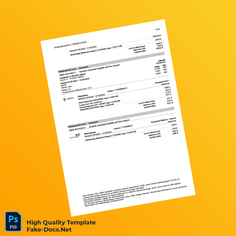 Estonia Eesti Energia Editable Utility Bill Template in Word and PDF formats 4 page Estonia Eesti Energia Editable Utility Bill Template in Word and PDF formats 4 page