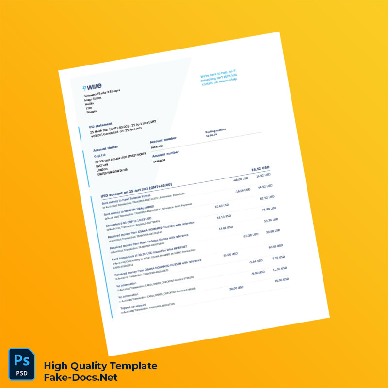 Ethiopia Business Account Statement Template in Word and PDF formats Ethiopia Business Account Statement Template in Word and PDF formats