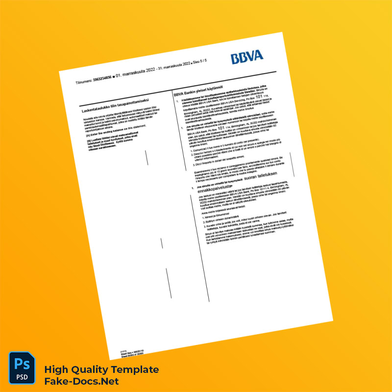 Finland BBVA Bank Statement Template in Word and PDF formats 5 page Finland BBVA Bank Statement Template in Word and PDF formats 5 page