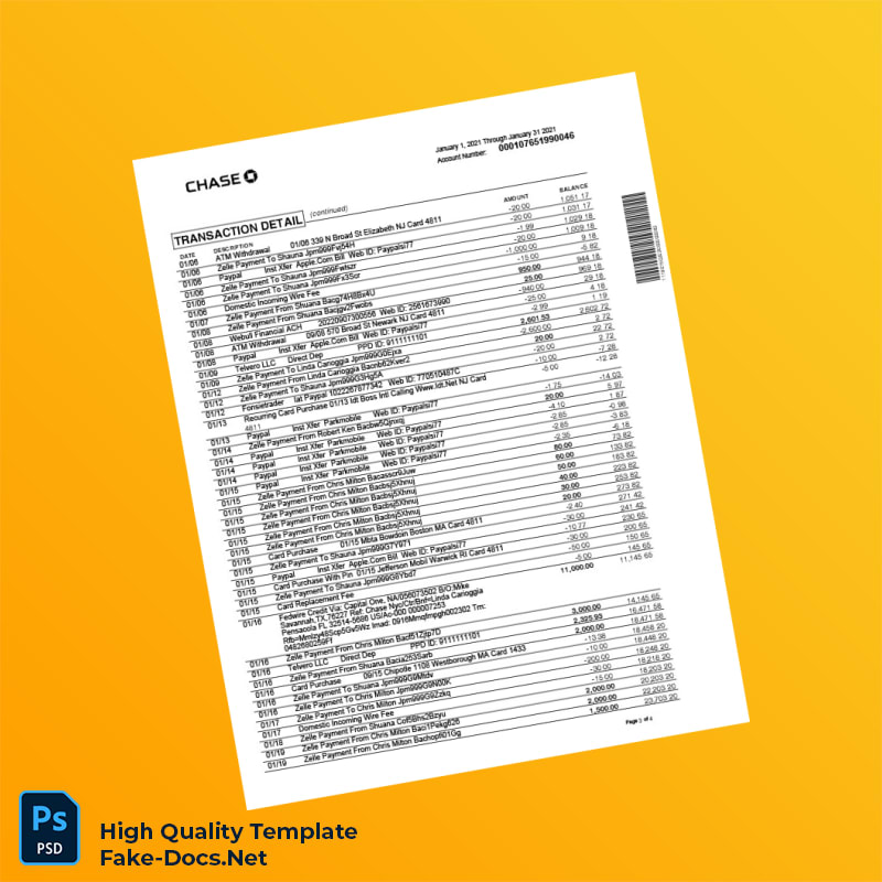 France Chase Bank Statement Template in Word and PDF formats 4 page France Chase Bank Statement Template in Word and PDF formats 4 page
