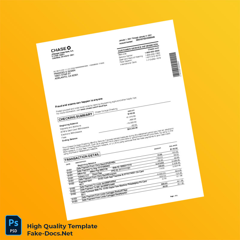 France Chase Bank Statement Template in Word and PDF formats 4 page France Chase Bank Statement Template in Word and PDF formats 4 page