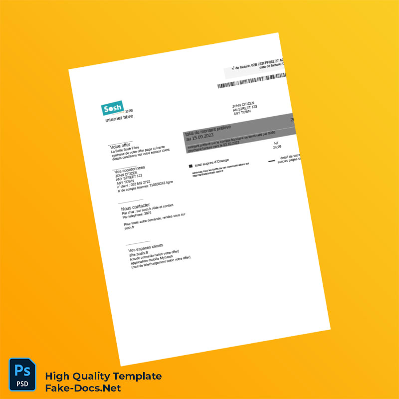 France Sosh Editable Internet Bill Template in Word and PDF formats 2 page France Sosh Editable Internet Bill Template in Word and PDF formats 2 page