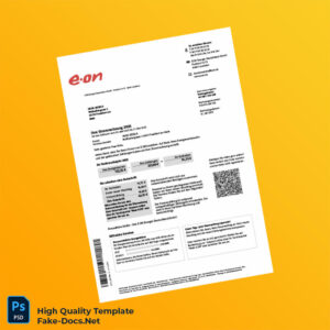 Germany E ON Energie Deutschland GmbH Editable Utility Bill Template in Word and PDF formats