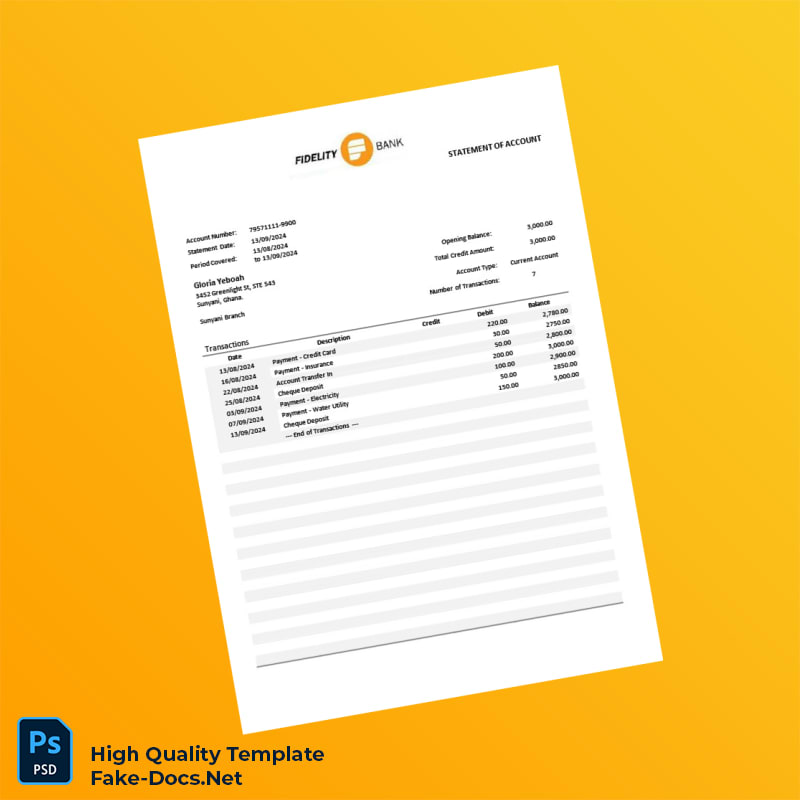 Ghana Current Account Statement Template in Word and PDF formats Ghana Current Account Statement Template in Word and PDF formats
