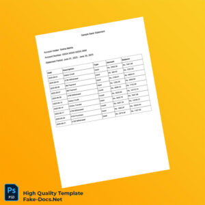 India Account Statement Template in Word and PDF formats