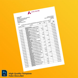 India Axis Bank Account Statement Template in Word and PDF formats 5 page