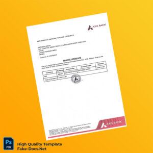 India Axis Bank Balance Certificate Template in Word and PDF formats 3 page