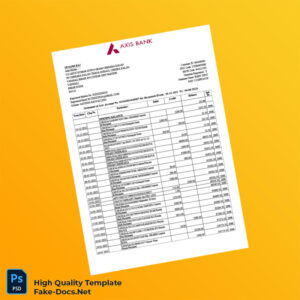 India Axis Bank Bank Statement Template in Word and PDF formats 8 page