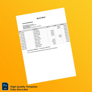 India Bharat Bank Statement Template in Word and PDF formats