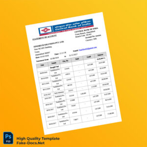 India Central Bank of India Statement Template in Word and PDF formats 2 page