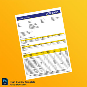 India DCB Bank Statement of Account Template in Word and PDF formats 2 page